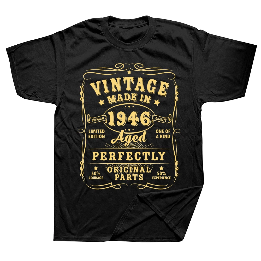 Vintage 80. Geburtstags-Dekorationen für Männer, 80 Jahre, 1946, 80. Geburtstag, T-Shirt für Männer, kurzärmelig, übergroßes, lockeres T-Shirt, Oberteile