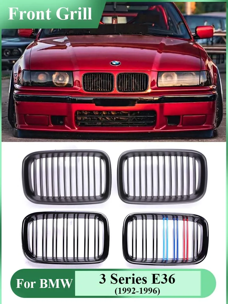 

Matte Black Lower Front Active Upper Kidney Bumper Grills M Color Gloss Black Racing Grille Hood for BMW 3 Series E36 1992-1996