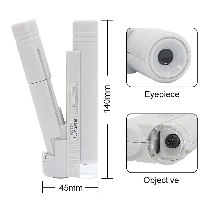 Handheld Microscope 40X 80X 100X Mini Pocket Portable Microscope LED Lamp Light Foldable Jewelry Magnifier Magnifying Loupe 3