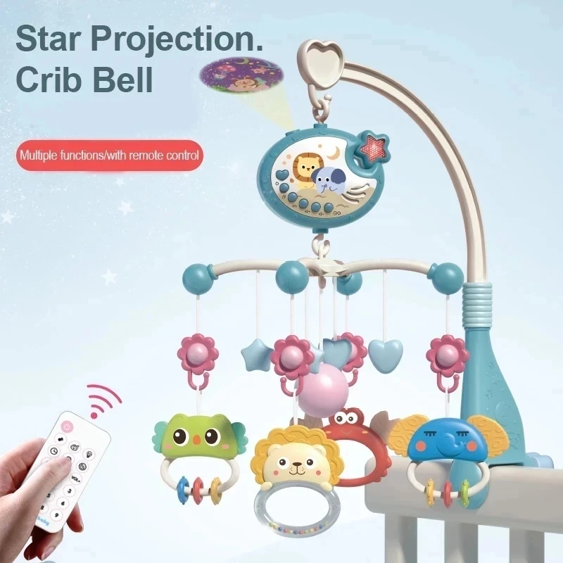

2023 Baby Remote Control Bed Bell 360 Degree Rotating Cartoon Pendant projection With Music for Infant 0~12Months Gift