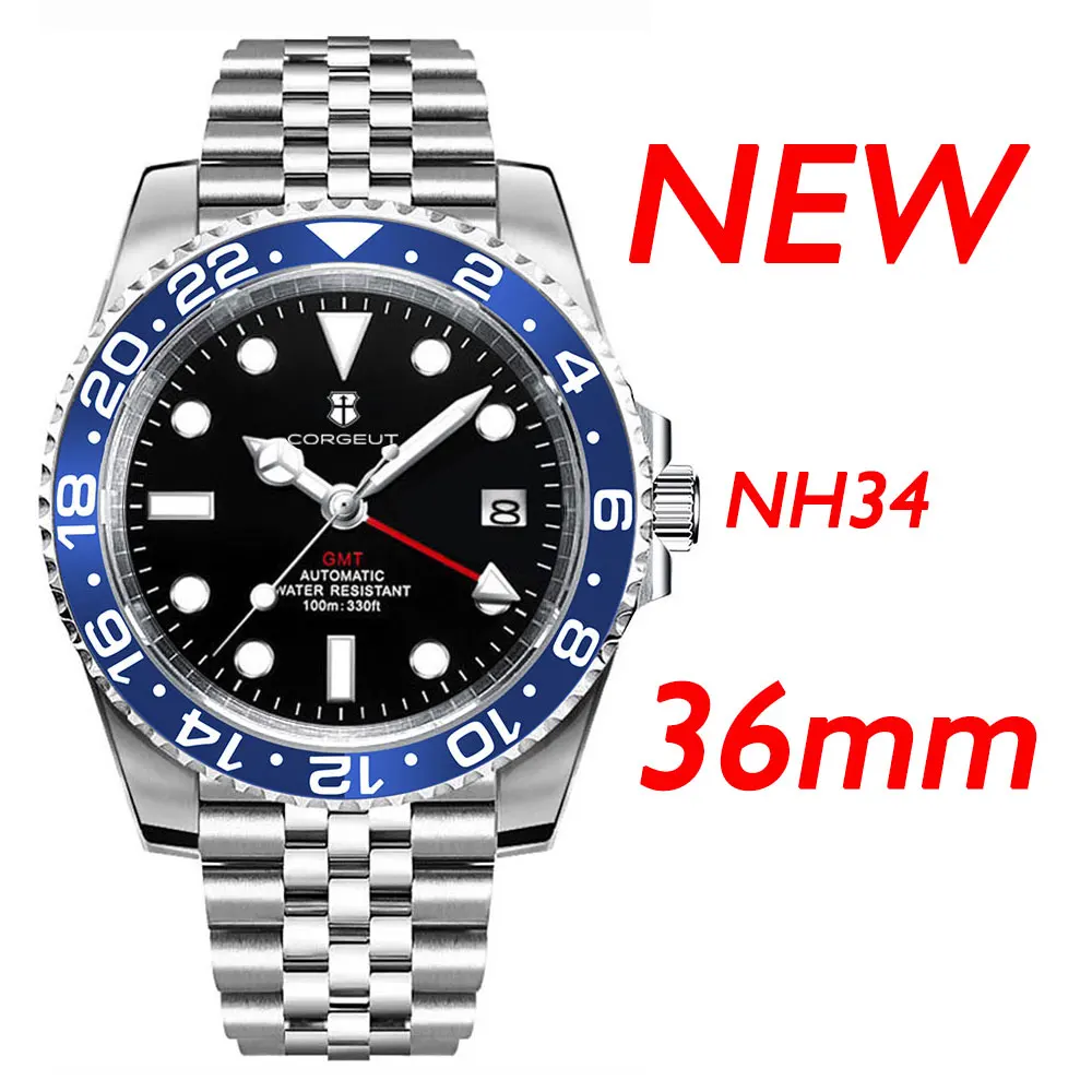 36mm Relogio Masculino Japan NH34 Movement Sterile Dial Sub Sapphire Crystal Automatic Men\'s Watch  Green Luminous