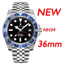 36mm Relogio Masculino Japan NH34 Movement Sterile Dial Sub Sapphire Crystal Automatic Men's Watch  Green Luminous