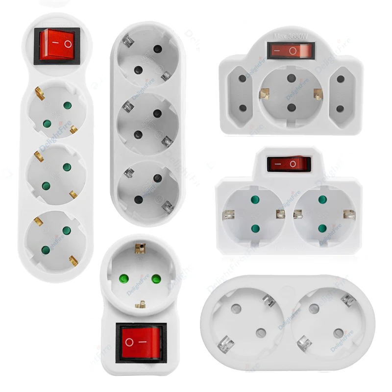 EU Extension Socket ON/OFF Switch 16A 250V Standard Plug Adapter Conversion Sockets Germany Plug 1 to 2/1 to 3 Way AC Outlets