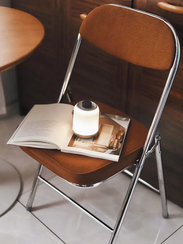 Retro Folding Dining Chair Home Backrest American Bedroom Dressing Stool Brown Milk Tea Cafe