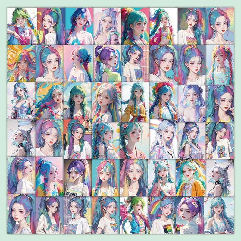 

Cartoon Anime Kawaii Rainbow Girl Stickers for Laptop Suitcase Album Stationery Waterproof Album Decals Kids Toys Birthday Gifts