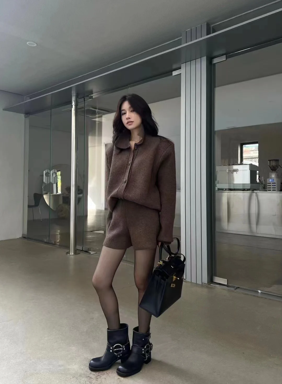 Autumn Winter New Two-piece Knitted Sets Single Breasted Sweater Top High Waist Shorts Korean Fashion Casual Outfits Solid Suit