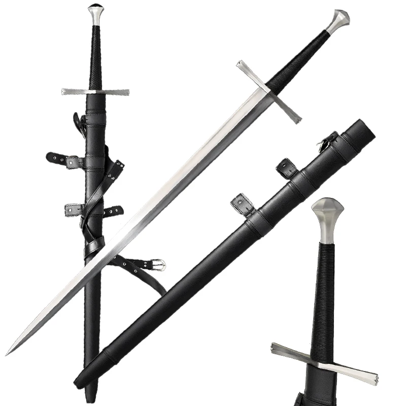 

The Two Handed Gothic Battle Ready Sword Full Tang 1060 High Carbon Steel Blade Sharp For Training Wood Sheath With Strap