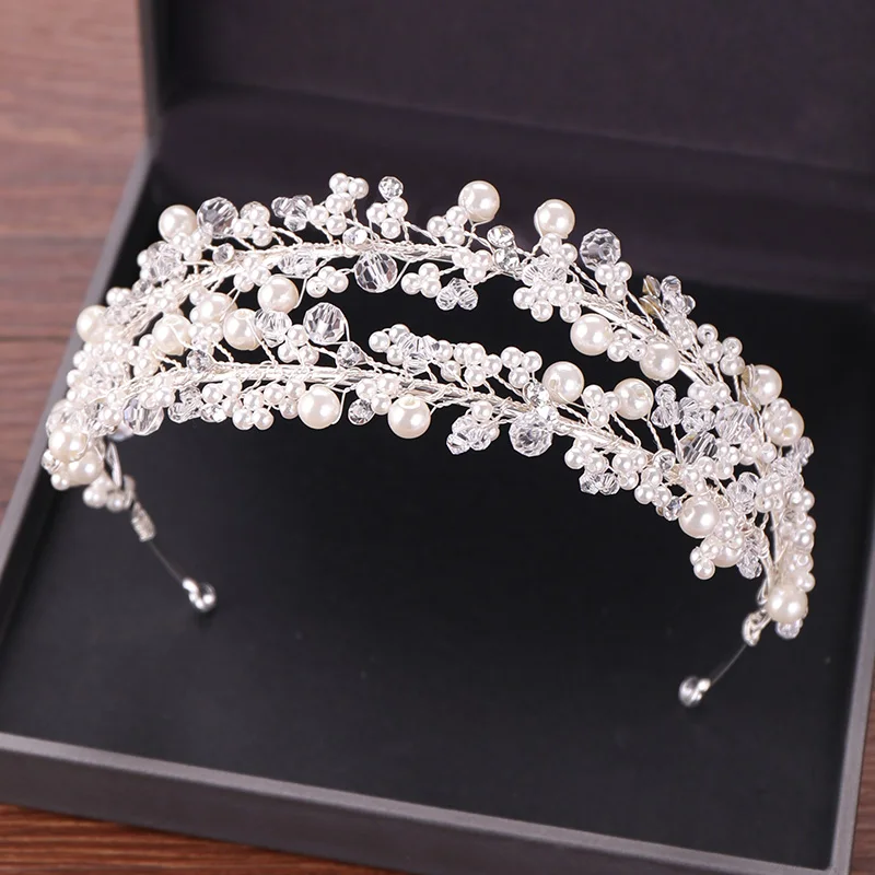 

White Pearl Bridal Hairbands Tiaras Wedding Crown Headband For Bride Hair Jewelry Pearl Wedding Hair Accessories Headwear