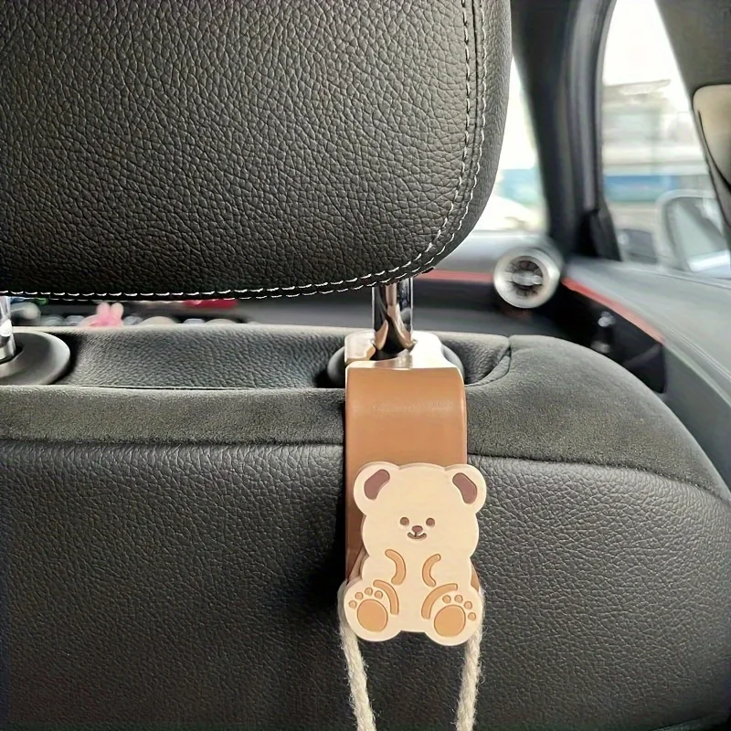 Cartoon Headrest Hooks for Purses and Bag Car Back Seat Headrest Hanger Vehicle Cute Bear Bunny Storage Hook Universal Organizer