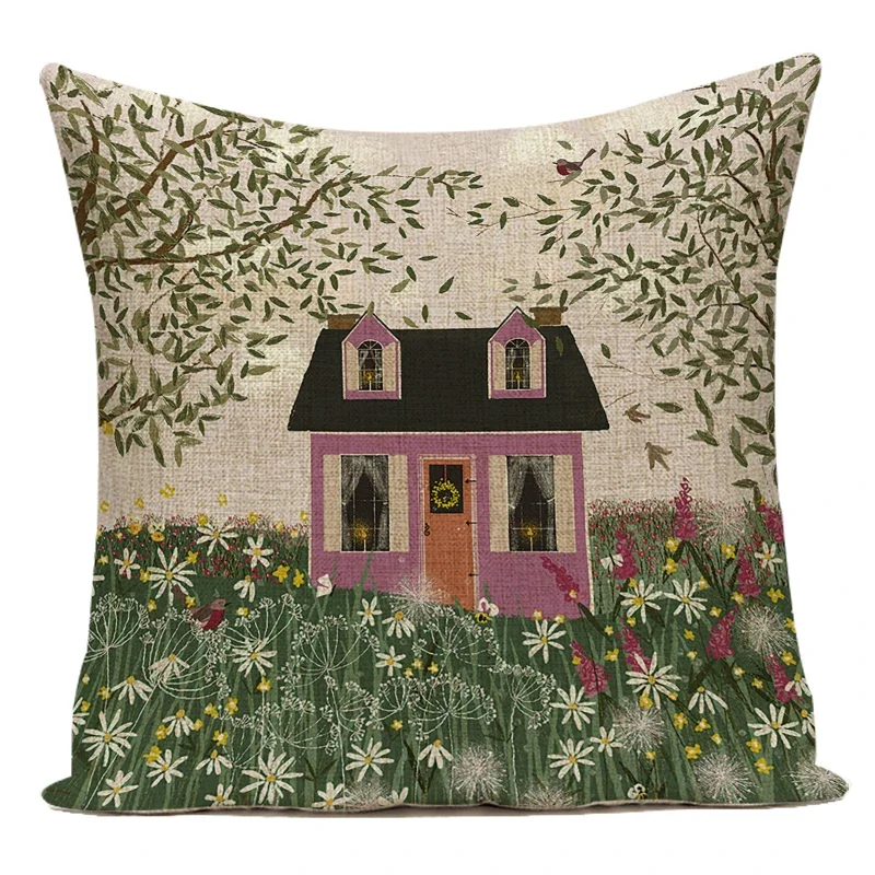 Vintage Floral Bird Decorative Throw Pillow Cover for Home and Garden Decor
