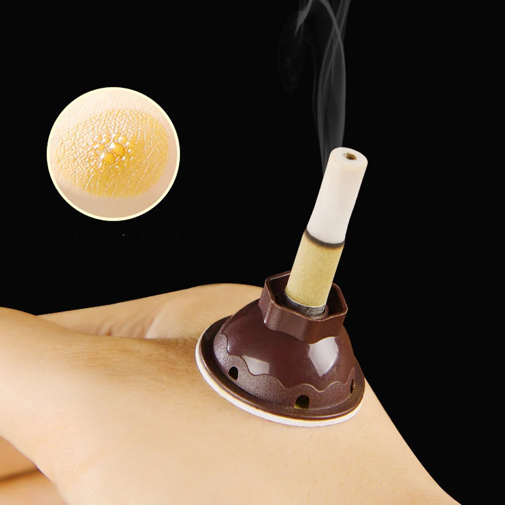 50pcs/set Moxa Stick Moxibustion Smokeless Roll Mini Self-adhesive Acupuncture Massage Sticker Artemisia Box Holder Roller