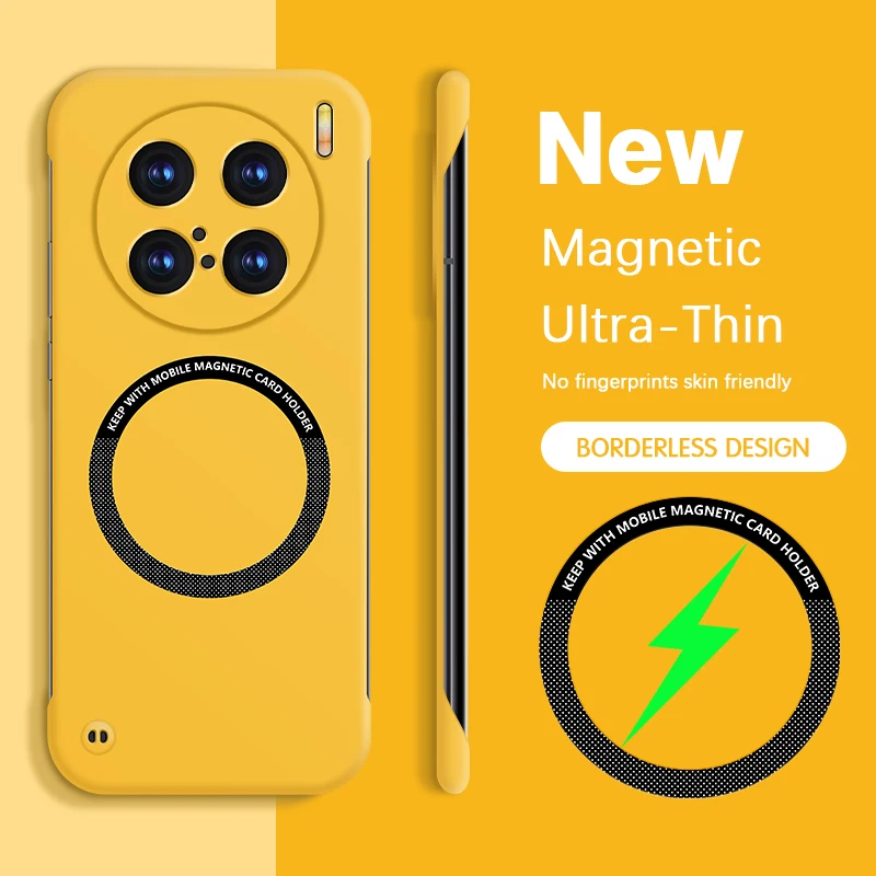 Sleek Frameless Magnetic Phone Case with Wireless Charging Capability, Hard Back Cover