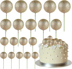 Elegant Gold Mini Ball and Balloon Cake Topper Set - 20 - Piece Decorative Picks (Glitter Champagne)