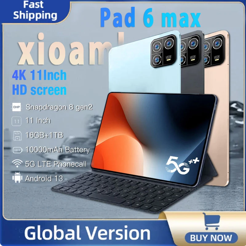 

2024 Original Pad 6 MAX Tablet Global Version Android 13 Tablet PC Snapdragon 8 gen2 16GB 1TB 5G GPS WIFI Mi Tab Pad 6 Tablets