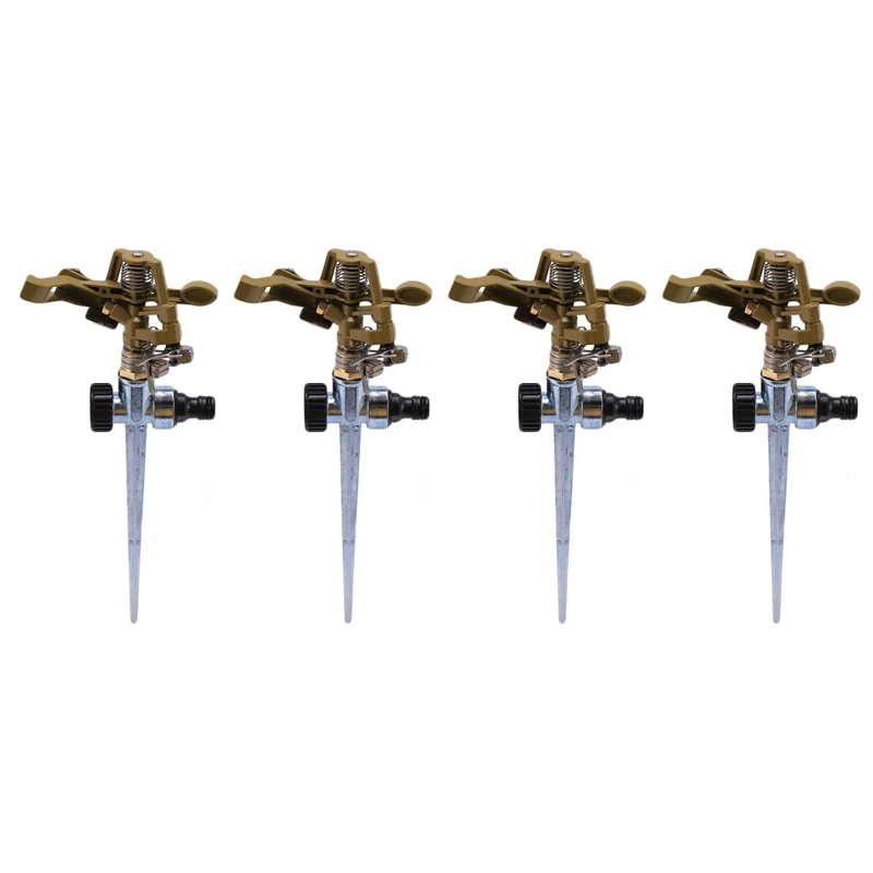 

4X 360 Degree Rotary Irrigation Sprayer Sprinkler For Lawn Garden Yard Golf Grass Metal Impulse Spike Hose Water Sprayer