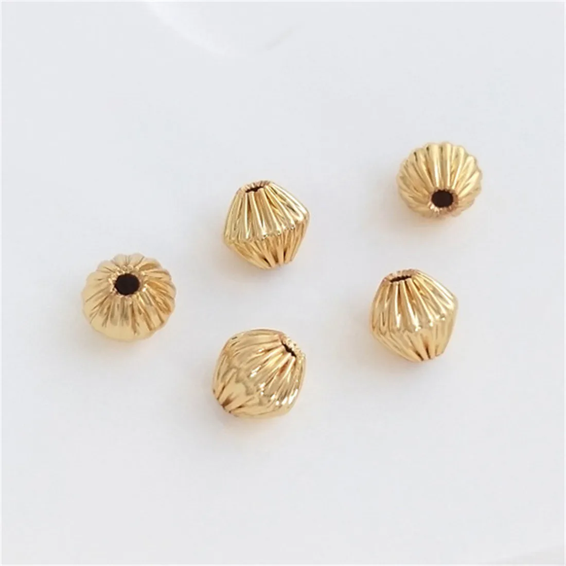 14K Gold-plated Diamond Melon Pattern Beads Separated By Handmade DIY Copper Plated Loose Bead Bracelet Necklace Jewelry Materia