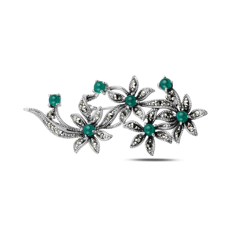 

Silver 925 Sterling Natural Stone & Marcasite Brooch & Pendant