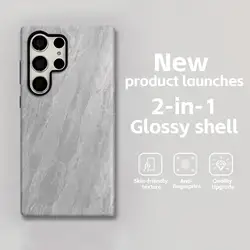 Marble Finish Glossy Dual - Layer Phone Case - Galaxy S23 Ultra (White10)