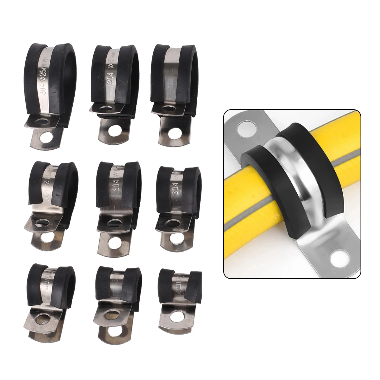 

10Pcs Rubber Lined P Clips Wiring Hose Clamp Pipe Cable Mounting Fix Fasteners Hardware Electrical Fittings Water Pipe Bracket