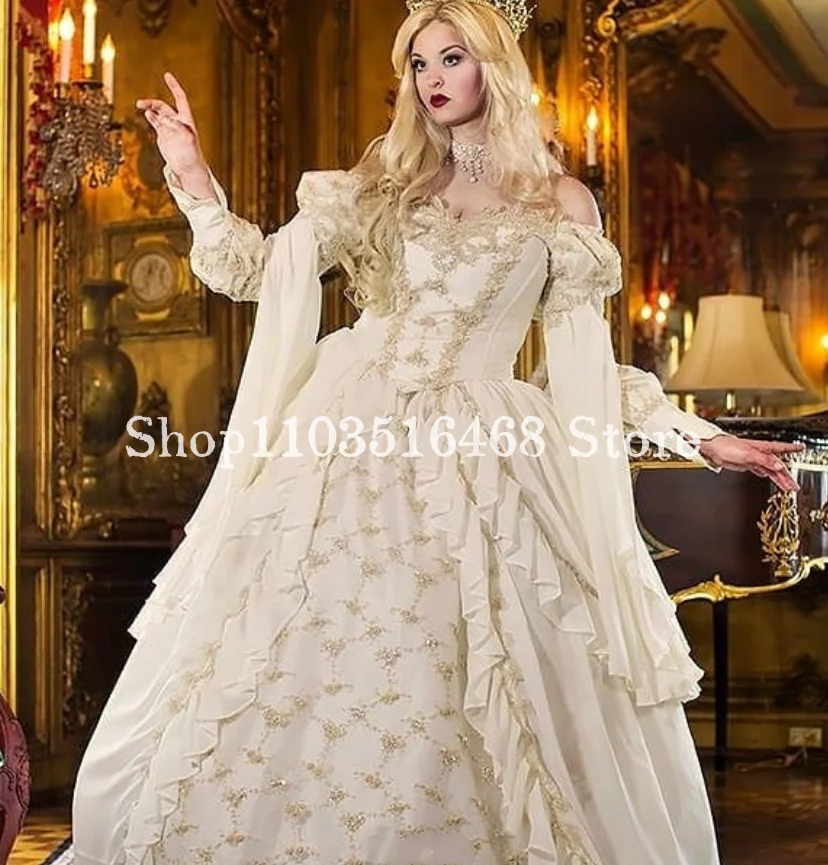 

Винтажное пушистое белое платье для выпускного вечера в викторианском стиле, бюстье без бретелек, Кружевная аппликация, кружевная вышивка, Маскарад времен Гражданской войны для королевы