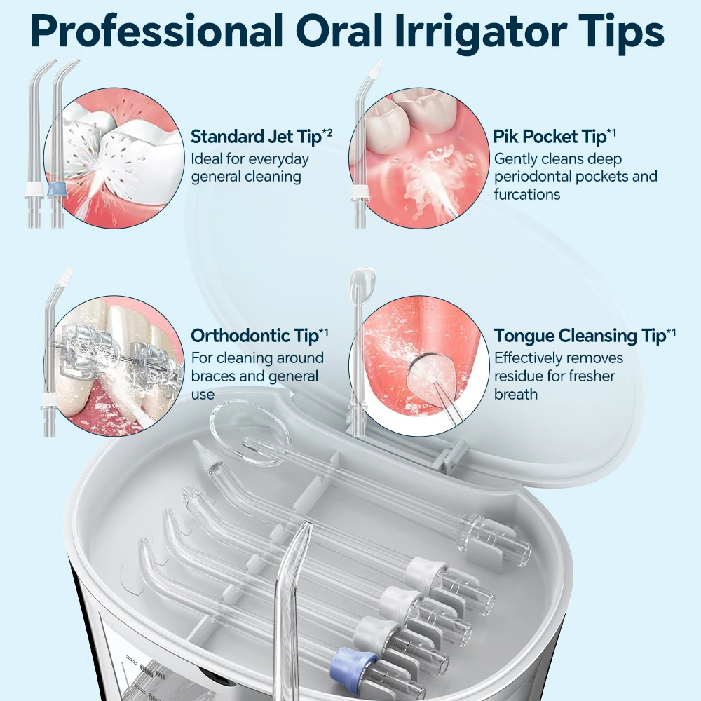 Electric Water Flosser Oral Irrigator, Electric Dental Cleaner with 600ML Capacity, 2 Modes, 10 Adjustable Pressure & 5 Jet Tips