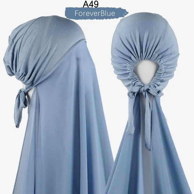 Muslim Women Chiffon Hijab With Cap Bonnet instant Chiffon Hijab Pinles Shawl Head Scarf Under scarf Caps Cover Headwrap A49