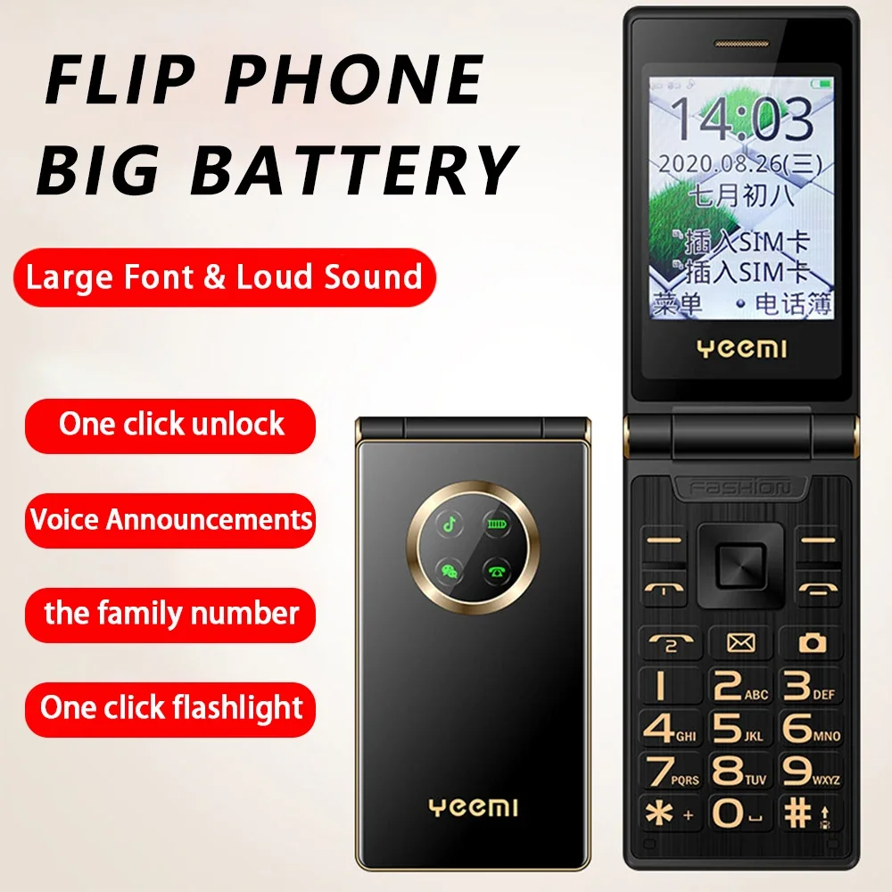 Yeemi M3-1 2G Feature Phone 2.8 Inch Big Push-Button Flip Phone Dual SIM 1800mAh FM Radio Cellphone For Old Man Russian Keyboard 6