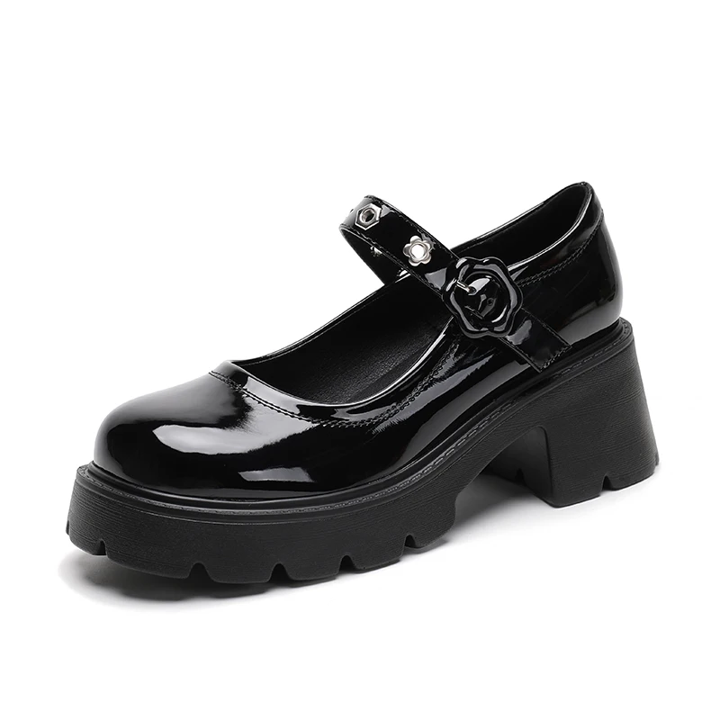 

Thick Soled Round Toe Small Leather Shoes Woman 2023 Patent Leather Vintage British Style Loafers Mary Jane Japanese Single Shoe