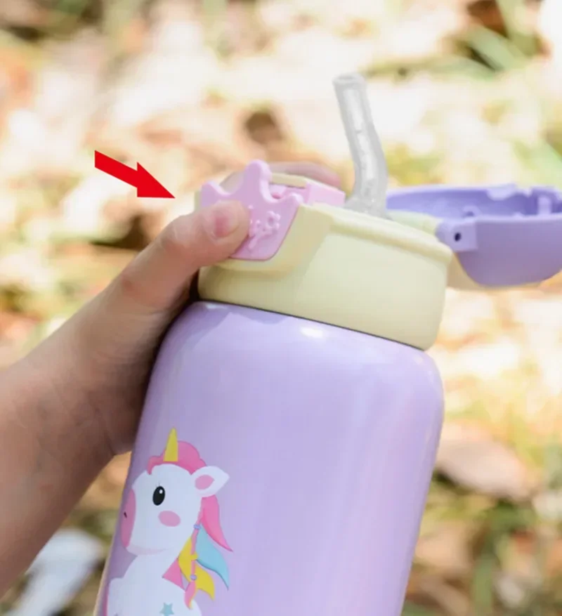 500ml Kids Thermos Mug With Straw Stainless Steel Cartoon Vacuum Flask With Bag Children Cute Thermal Water Bottle Tumbler