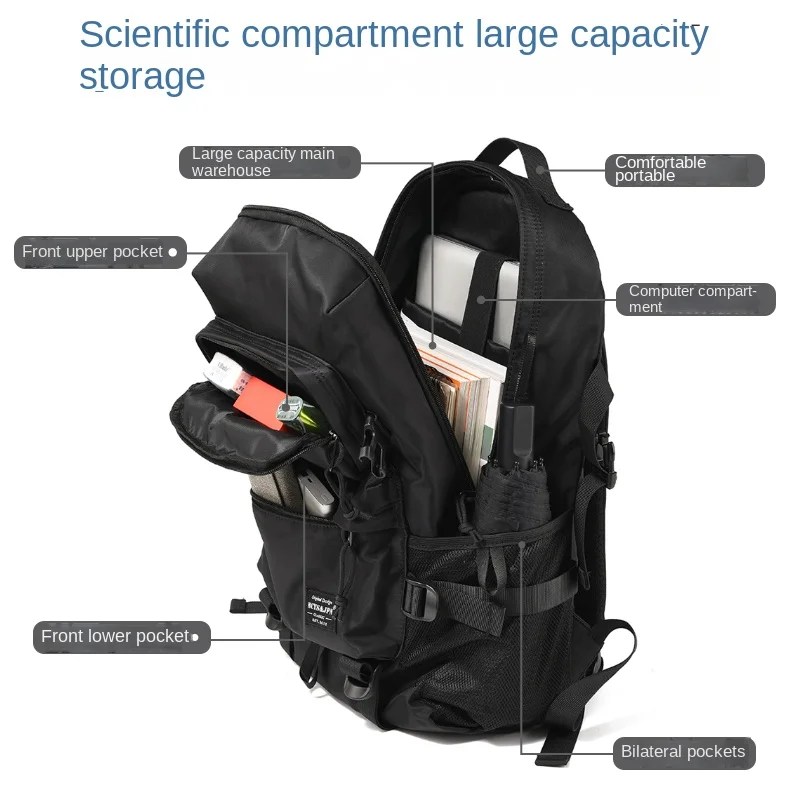 Large Capacity Backpack Men's Leisure Travel Waterproof Mountaineering Computer Backpack Junior High School High School