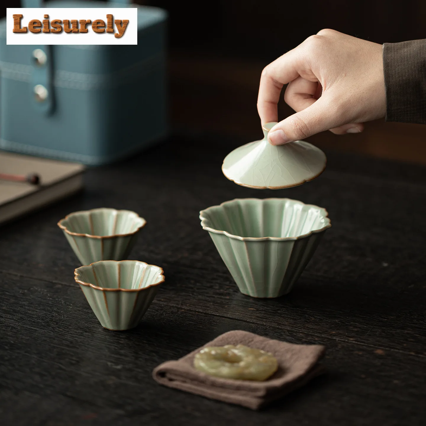 Ru Kiln Petal Douli Quick Guest Cup Home Outdoor Portable Travel One Pot Two Cups Crackle Glaze Ceramic Tea Set