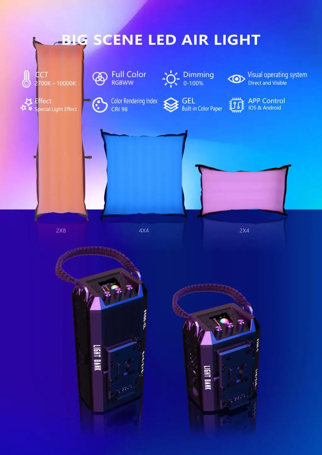 Flynoole 풀 컬러 RGB 사진 비디오 조명, 공기 기둥, 부드러운 조명, 사진 조명용 L14C, L18C, 2700k-10000k