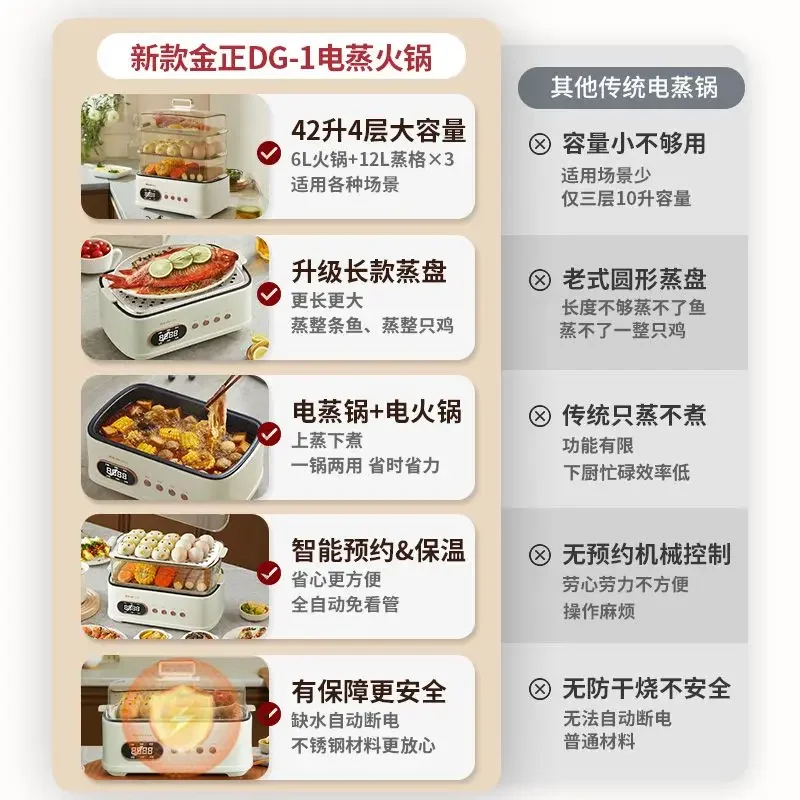 가정용 전기 스티머 냄비, 다기능 대용량, 전자동 찌기 및 요리 올인원 냄비