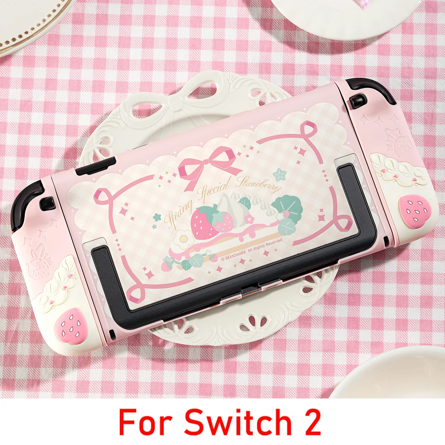 Strawberry-Themed Protective Hard Shell Case with Silicone Hand Grips