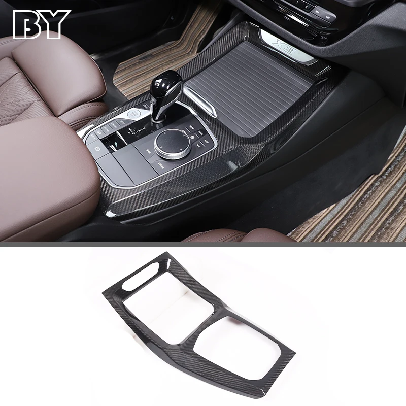 실제 탄소 섬유 중앙 콘솔 기어 시프트 패널 커버 트림 스티커, BMW X3 X4 G01 G02 2022 자동차 인테리어 액세서리