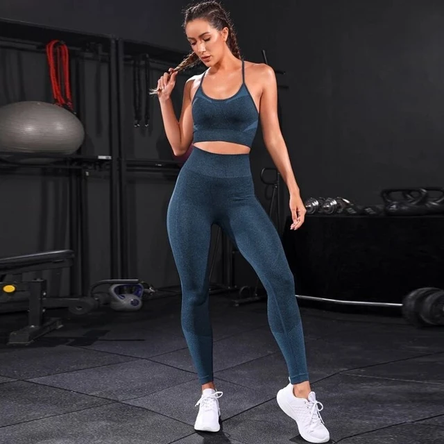 Seamless High Waist Leggings Treino para Mulheres, Yoga Set, Workout  Sportswear, Roupa de ginástica, Fatos Esportivos