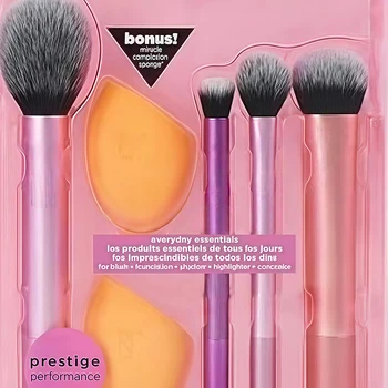 Set di 4 Pennelli da Trucco Sfumati Rosa-Viola con Spugne per il Trucco, Setole Ultra-Morbide, Ideali per il Trucco Completo del Viso, Regalo