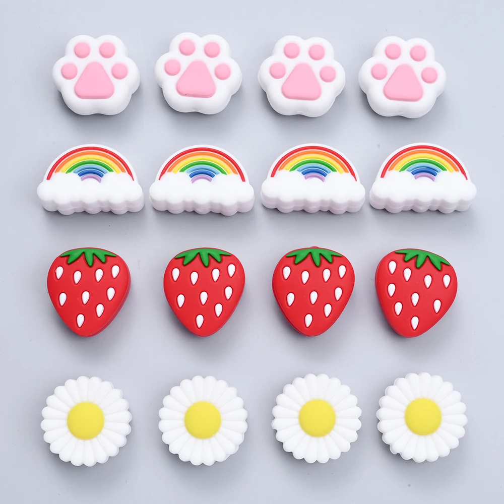 Cat Claw Strawberry Rainbow Chrysanthemum Food Grade Silicone Beads DIY Newborn DIY Pacifier Chain Necklace Accessories silicone beads,silicone jewelry accessories 4Pcs