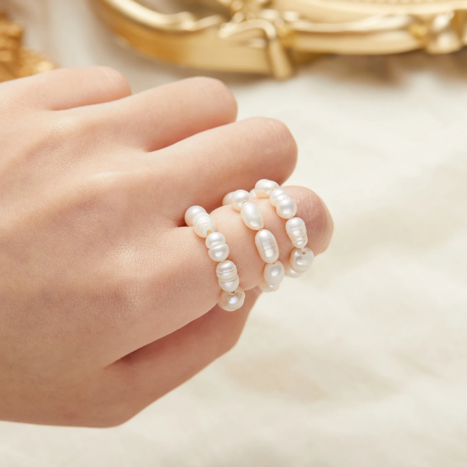 Beads Pearl Rings for Women Elastic Party Jewelry