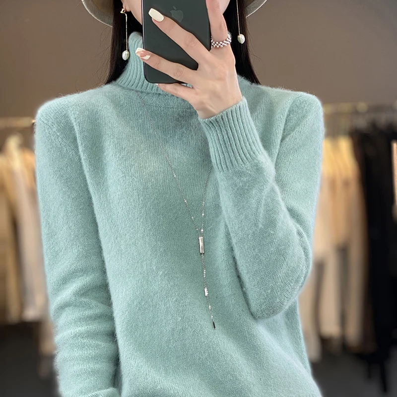 

Lafarvie 2023 New Autumn Winter Solid Color High Collar Mink Cashmere Sweater Women's Knitted Pullover Korean Version Loose Top