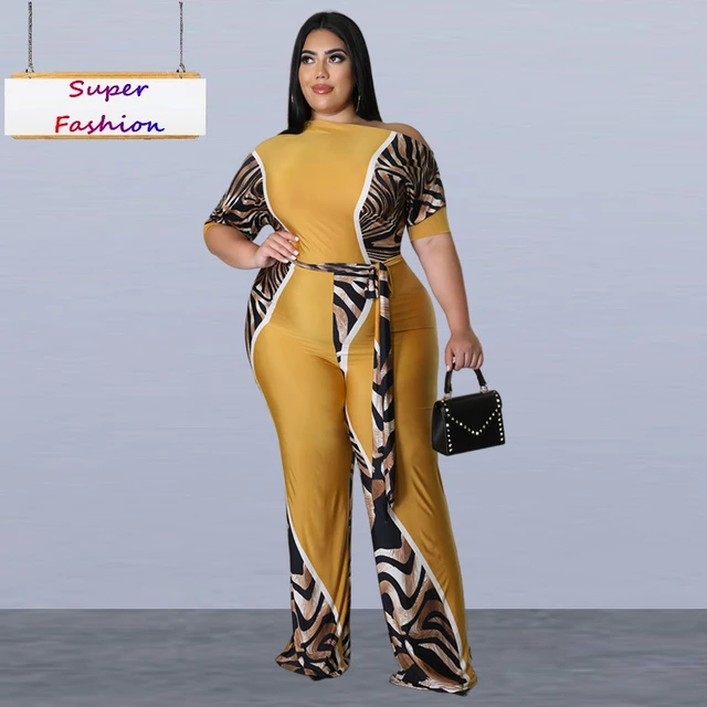 XL-4XL Plus Size Jumpsuits Fashion Printing Mid-sleeve Off-the-shoulder  Irregular Wide Leg Pants Women Clothing Dropshipping - AliExpress