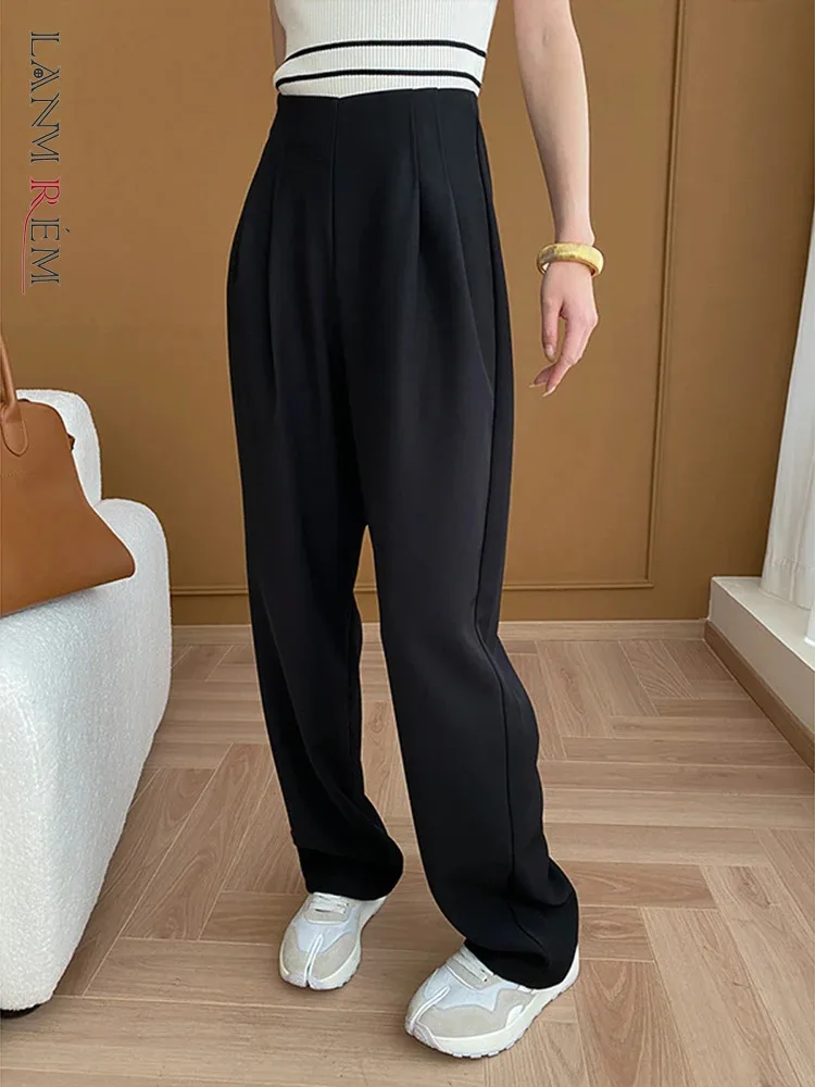 

LANMREM брюки с высокой талией для женщин, широкие однотонные брюки, Офисная Женская модная одежда, новинка весны 2024, 2DA3632