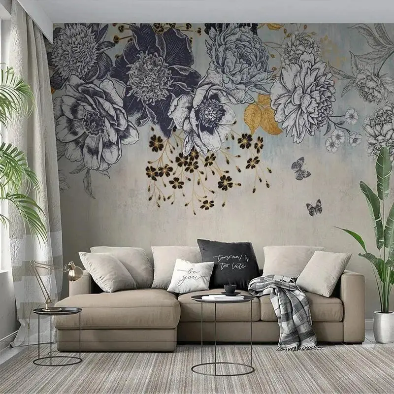 Custom 3D Modern Luxury Handdrawn Line Drawing With Plant And Flower Background Wallpaper Mural Papel De Parede Home Décor Tapet mediterranean nordic wallpaper with architecture buildings 3d papeete cuts scandinavian