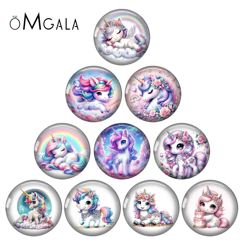 

Lovely Cartoon Unicorn Patterns 12mm/18mm/20mm/25mm Round Photo glass cabochon demo flat back Making findings