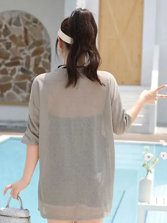 Swimsuit Women Belly Slim Student Sunscreen Three Piece Loose Shade Meat Mesh Cover Shirt Fat mm Large Size Swimwear