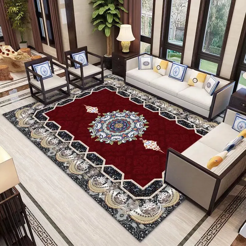 

Luxury Persian Sofa Side Living Room Decoration Carpets Red Large Area Rugs for Bedroom Washable Non-slip Washroom Floor Mats