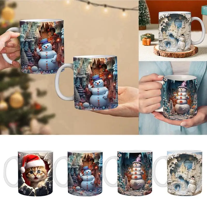 

Зимняя кофейная чашка, керамическая чашка для воды, новинка, зимняя Рождественская забавная кофейная кружка с 3d-изображением снеговика для кофе, латте, чая
