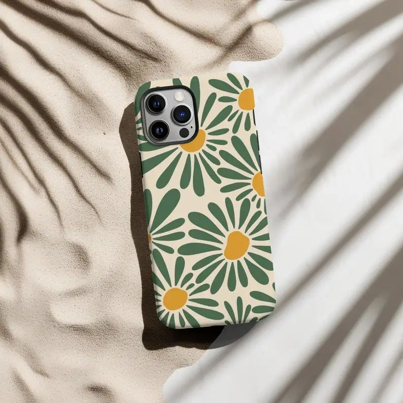 Vintage Daisy Floral Glossy HD Phone Case - Trendy Summer Design in Durable Hard PC Cover