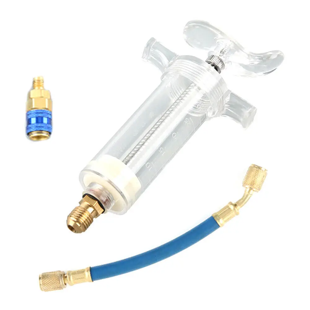 

Auto A/C Oil/Dye Injector 1Oz with 134a Low Side Quick Coupler Adapter 1/4 Air Conditioning Repair Tools Manual Oiler Injection
