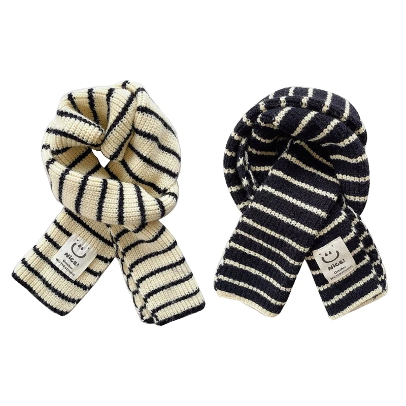 

Warm Knitted Winter Scarf Kids Scarf with Stripe Pattern Wools for Boys Girls